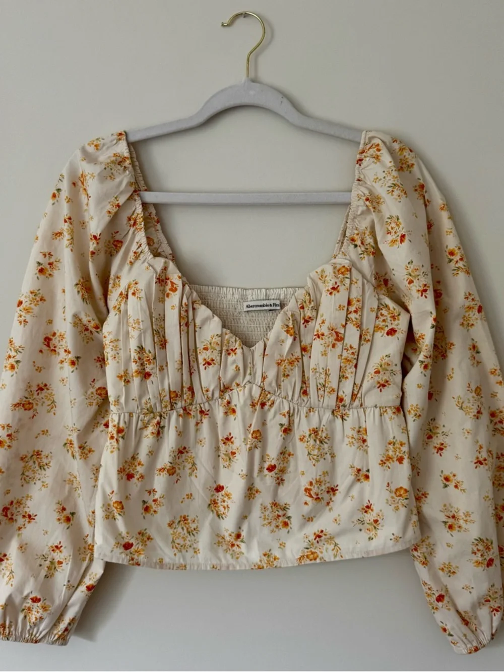NWOT Abercrombie Puff Sleeve Floral Blouse, Cream & Yellow – Small